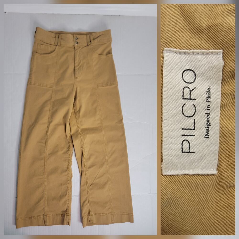 Pilcro Anthropologie Culotte Chino Crop Pants Sz 29 Wide Leg High Rise Yellow